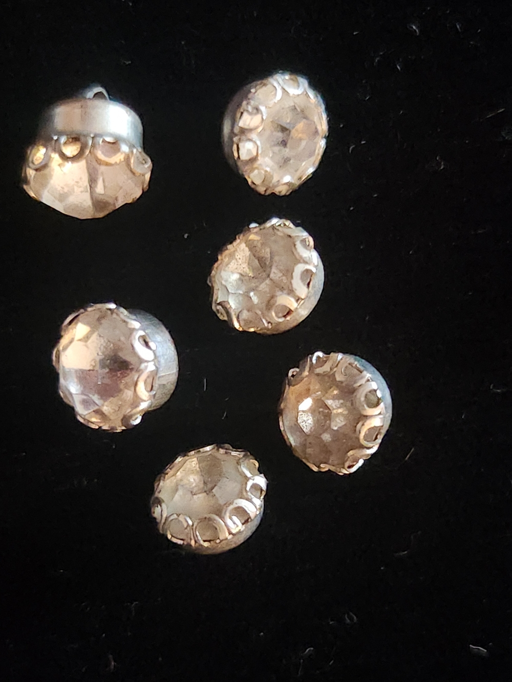 Vintage Faceted Glass Rhinestone Buttons Set of 6 Silver Tone ~3/8”
